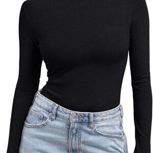 Soft and Stretchy Women's Black Turtleneck Long Sleeve Shirt - Winter Essential